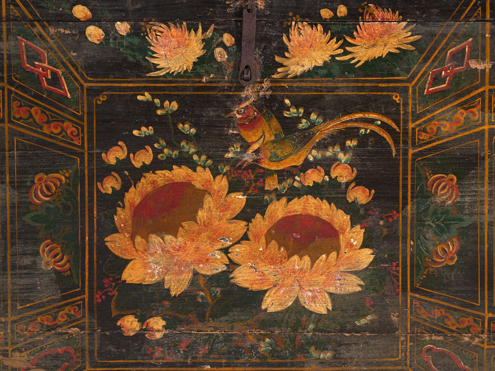 Antique Painted Trunk In Pine Wood – China, Circa 1900 photo vintage
