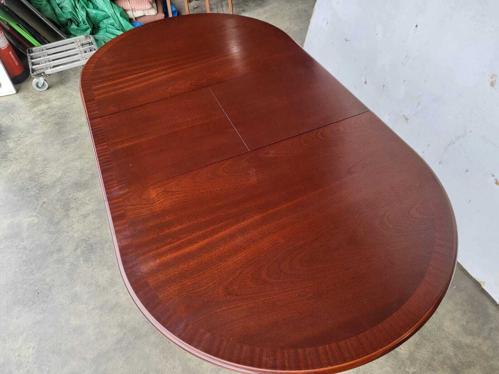 1970's Extending Dark Teak Pedestal Dining Table Seat 6/8 + 4 Chairs photo Furniture