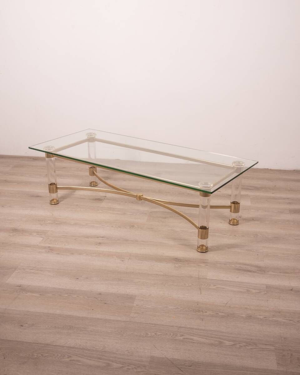 Vintage 70's Table In Brass And Lucite Design By Sandro Petti For Metalarte photo furniture