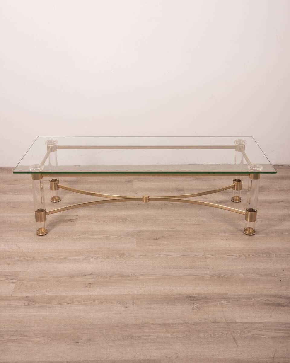 Vintage 70's Table In Brass And Lucite Design By Sandro Petti For Metalarte photo for sale
