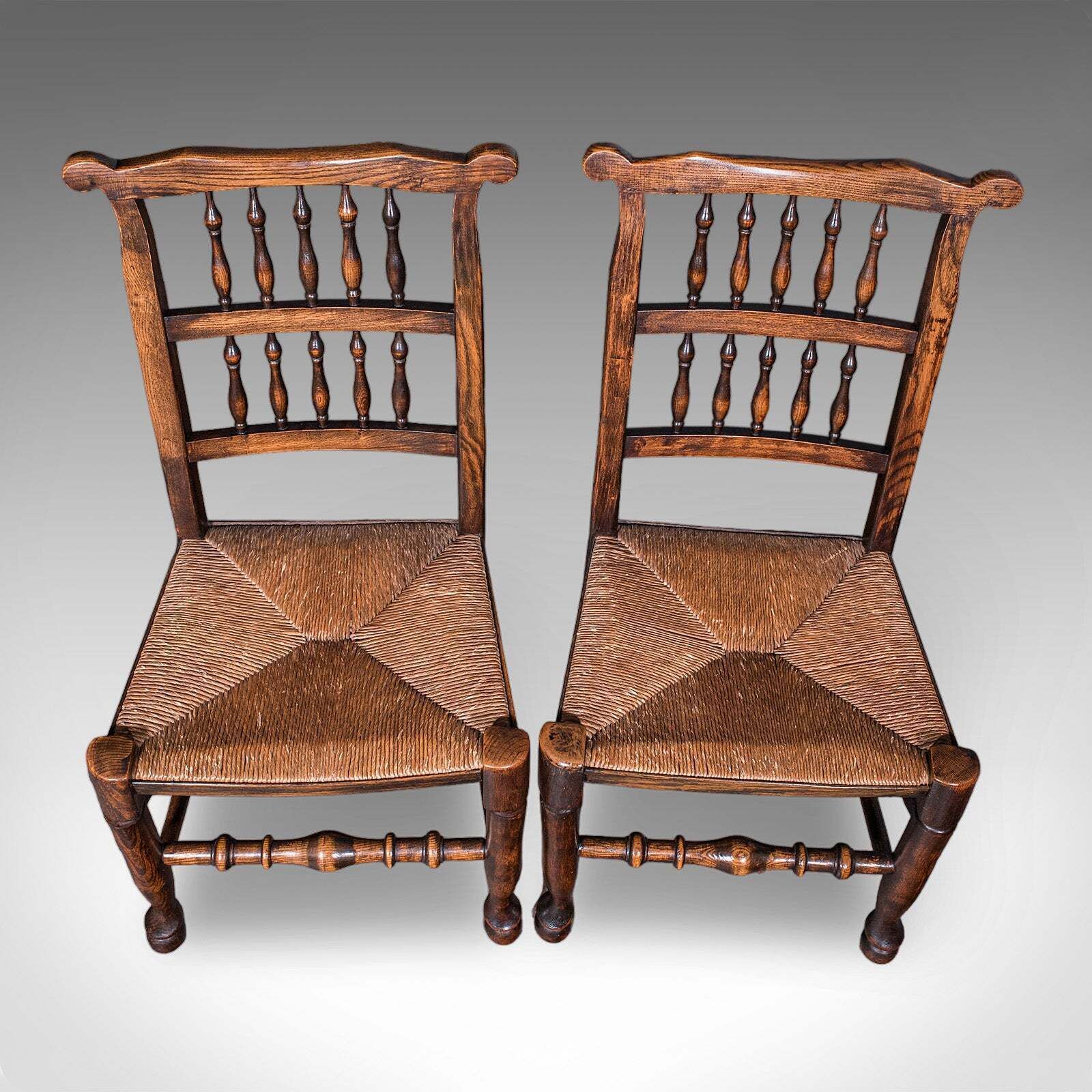 photo for sale 6 Antique Lancashire Dining Chairs, English Beech, Carver, Seat, Edwardian, 1905