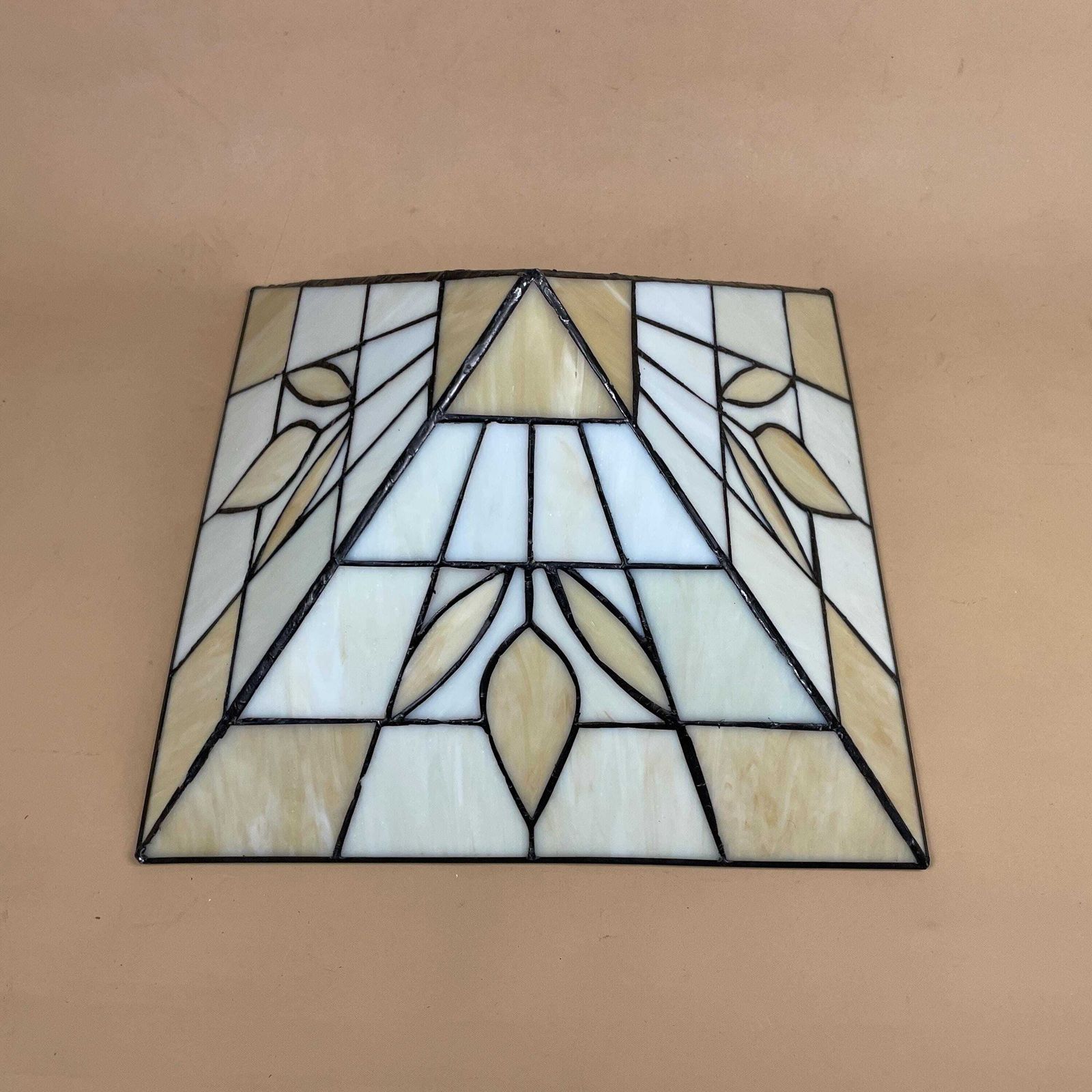 Art Deco Stained Glass Tiffany Style Ceiling Shade White Cream Geometric Chain Hanging Light Shade photo Lighting
