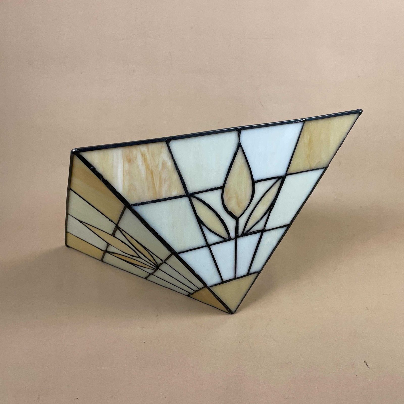 Lighting Art Deco Stained Glass Tiffany Style Ceiling Shade White Cream Geometric Chain Hanging Light Shade photo