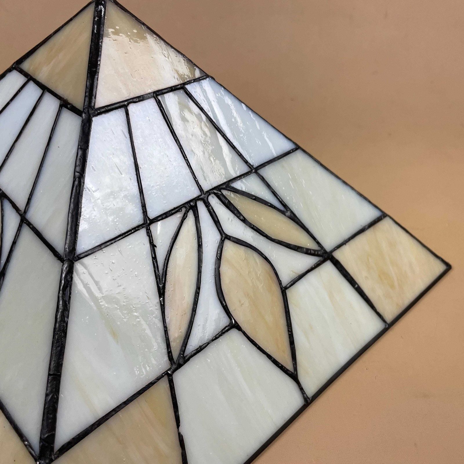 75.0 Art Deco Stained Glass Tiffany Style Ceiling Shade White Cream Geometric Chain Hanging Light Shade photo