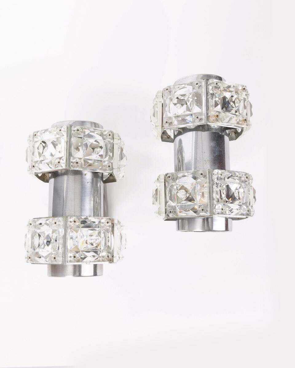 photo furniture Pair Of Vintage 60s Wall Lamps In Crystal Design Kinkeldey