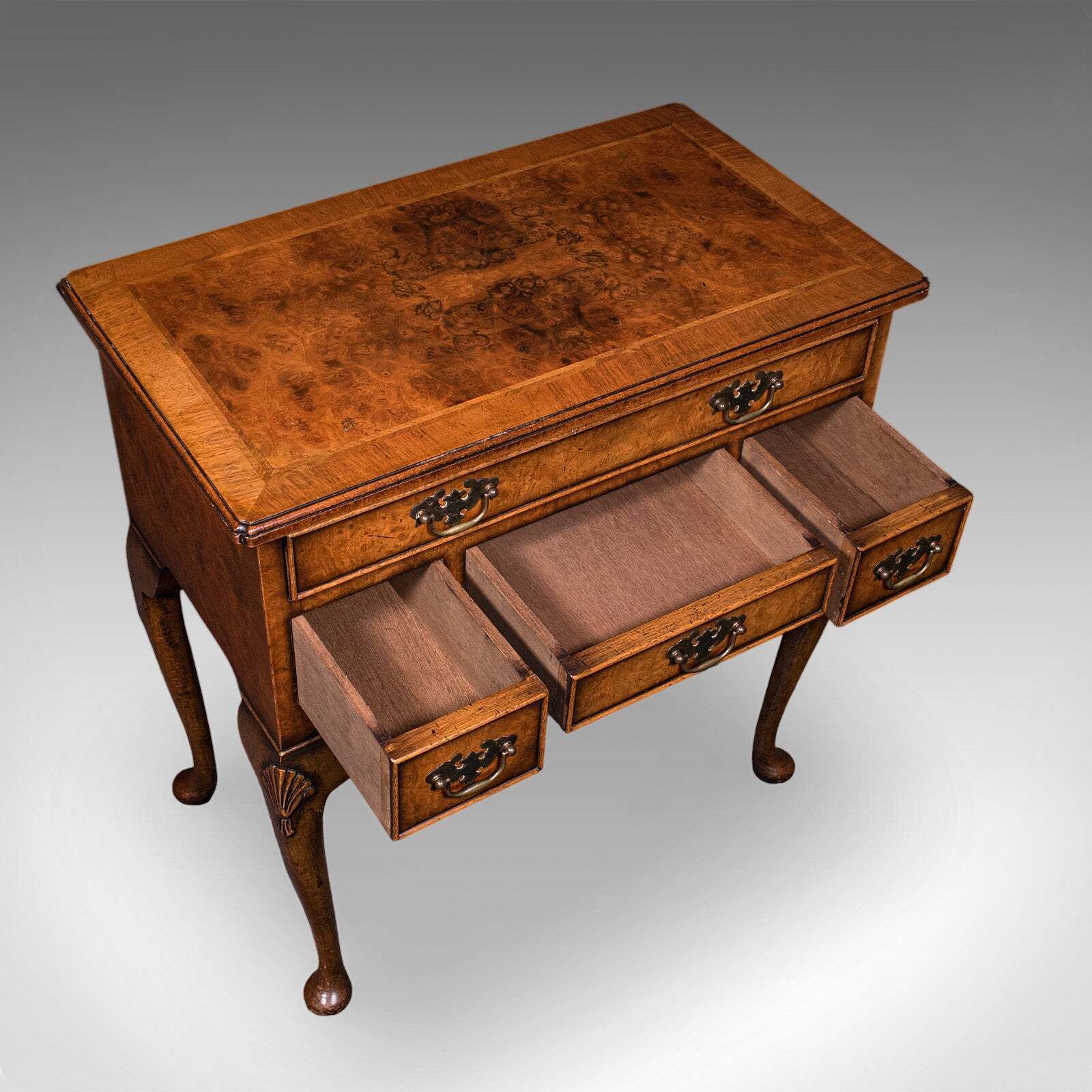 Quality Vintage Georgian Revival Lowboy, English, Burr Walnut, Side, Hall Table photo buy