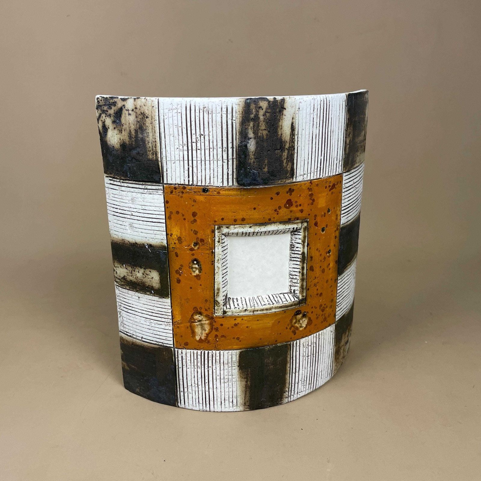 Handmade Ceramic Wall Light African Brutalist Studio Pottery Sconce White Black Mustard Geometric Wall Accent Decor
