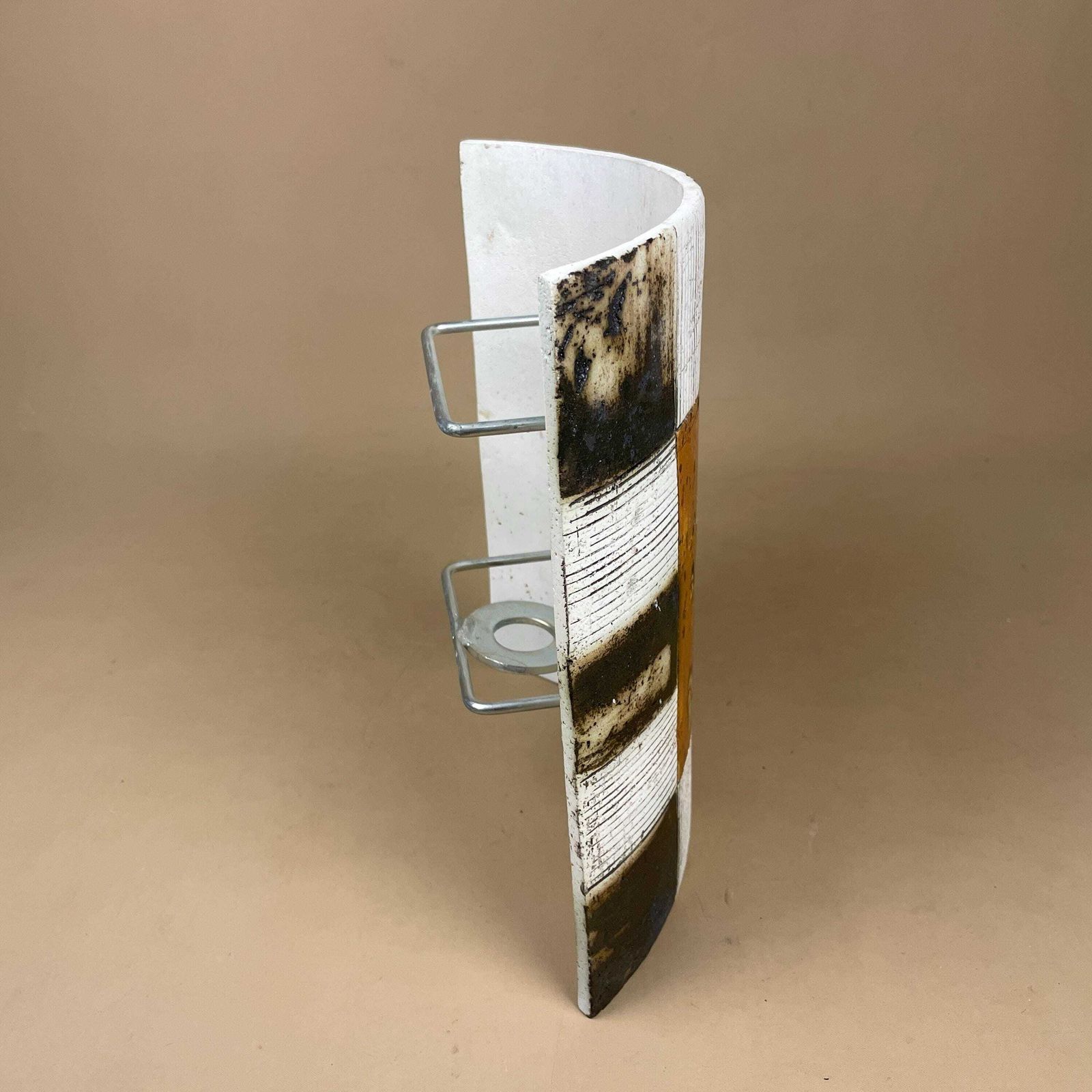 Handmade Ceramic Wall Light African Brutalist Studio Pottery Sconce White Black Mustard Geometric Wall Accent Decor photo for sale