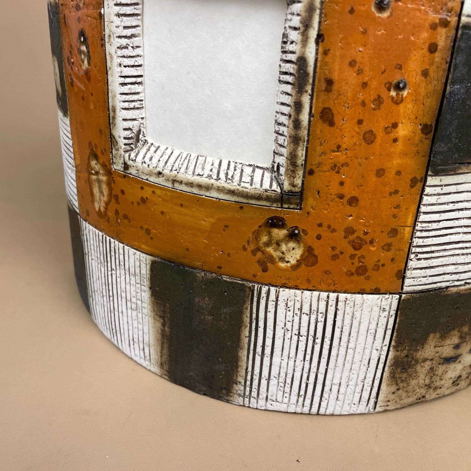 photo for sale Handmade Ceramic Wall Light African Brutalist Studio Pottery Sconce White Black Mustard Geometric Wall Accent Decor