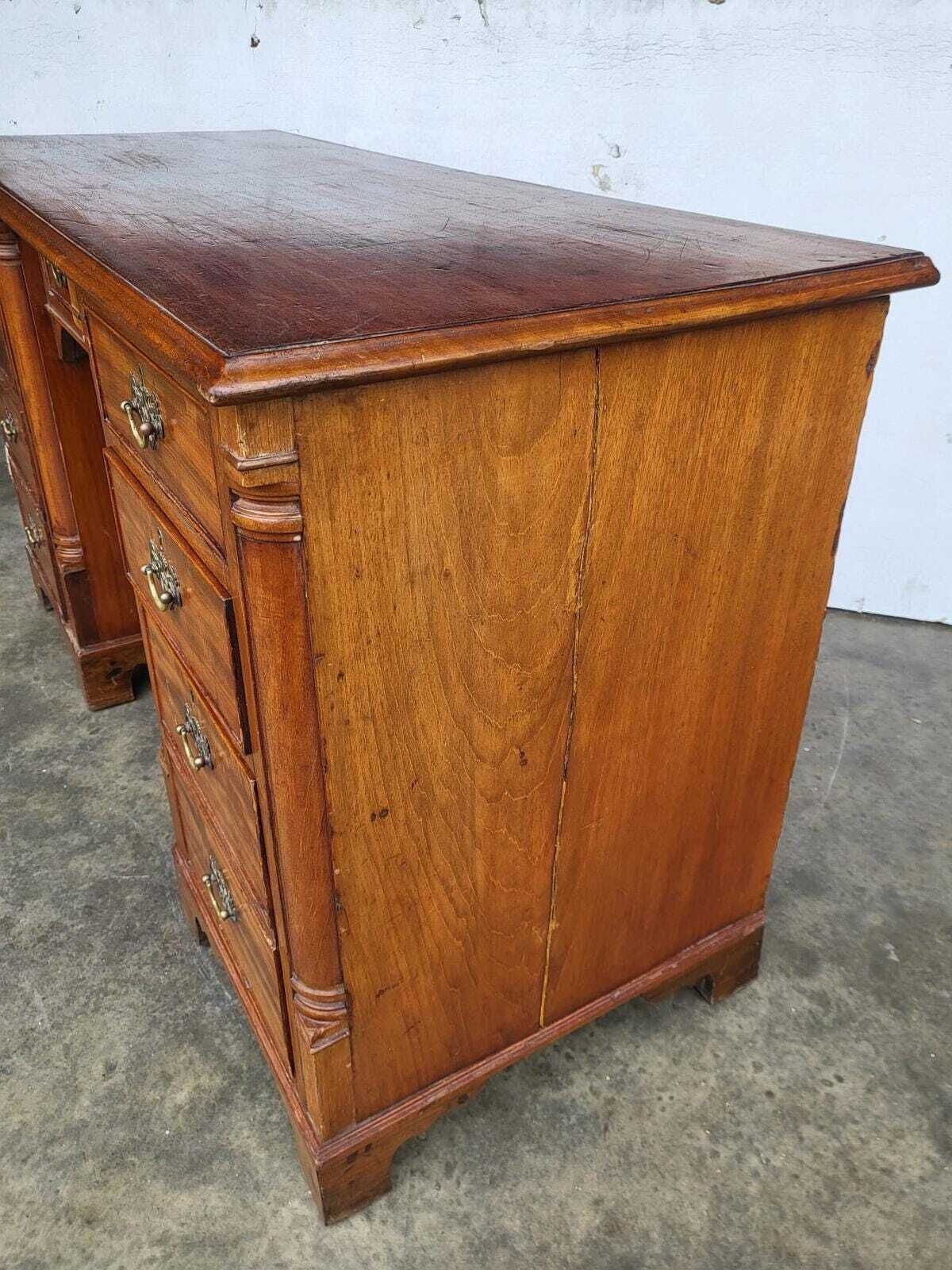 295.0 Antique Victorian Small Knee Hole Desk 7 Drawers photo