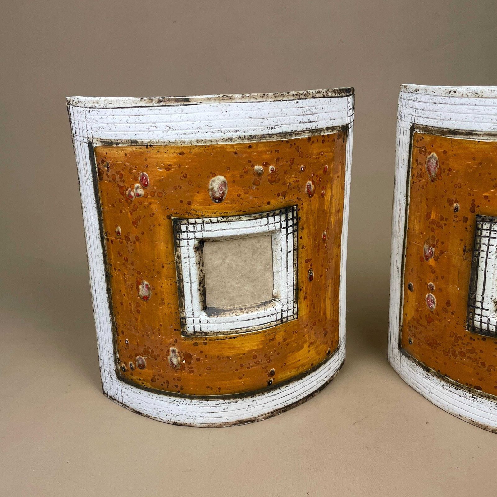 Handmade Ceramic Wall Light Pair African Brutalist Studio Pottery Sconce White Amber Mustard Geometric Wall Accent Decor photo 185.0