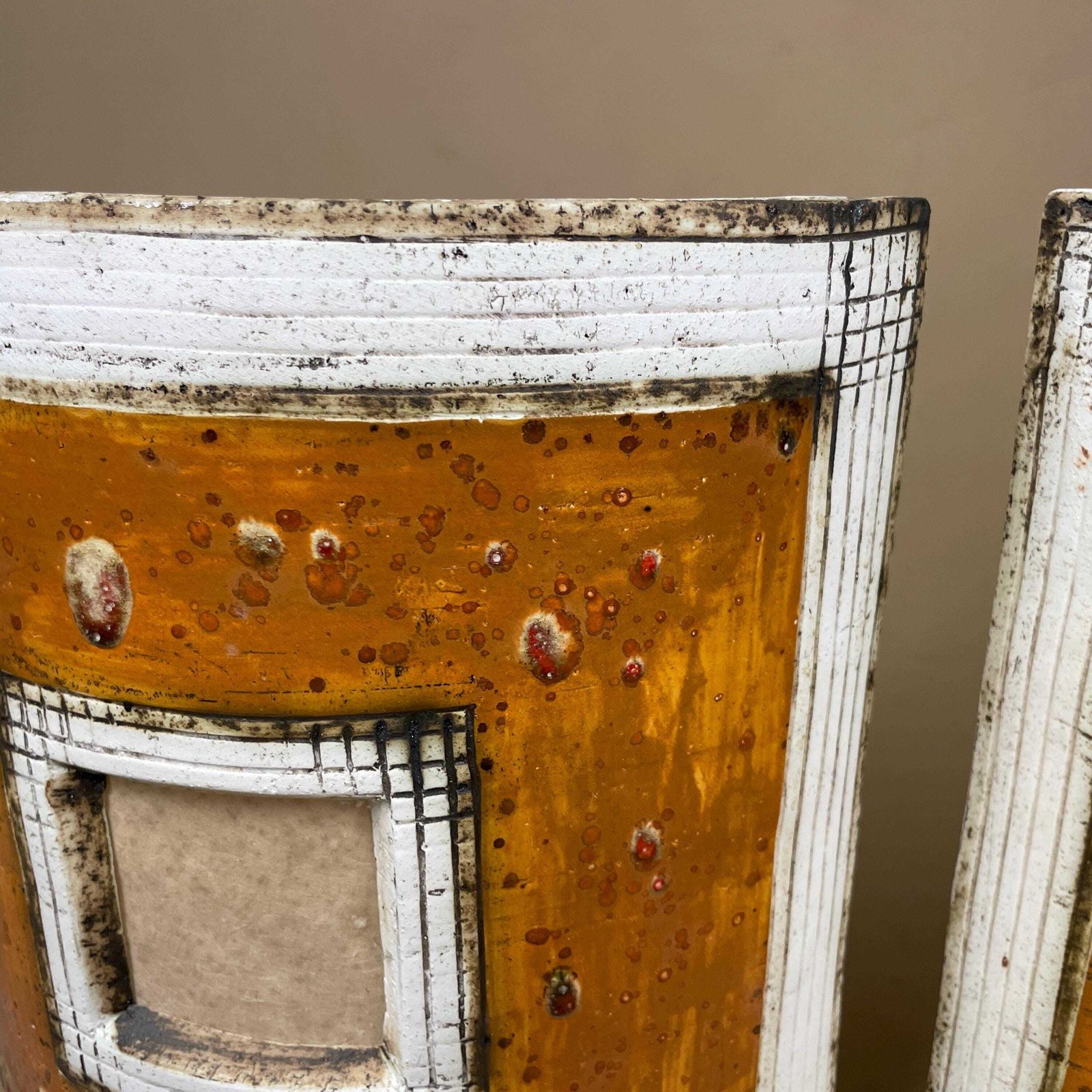 Handmade Ceramic Wall Light Pair African Brutalist Studio Pottery Sconce White Amber Mustard Geometric Wall Accent Decor photo buy