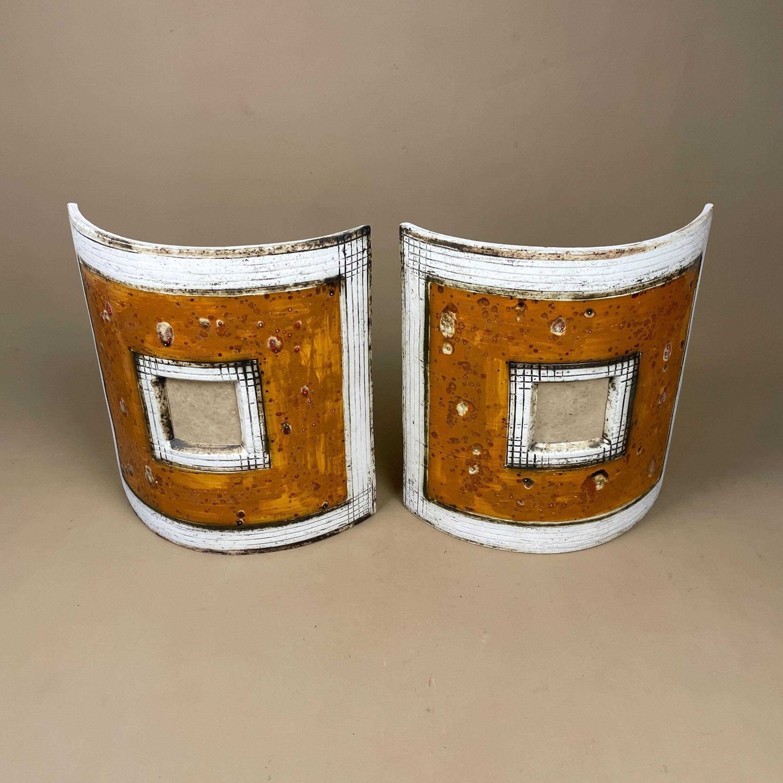 Lighting Handmade Ceramic Wall Light Pair African Brutalist Studio Pottery Sconce White Amber Mustard Geometric Wall Accent Decor photo