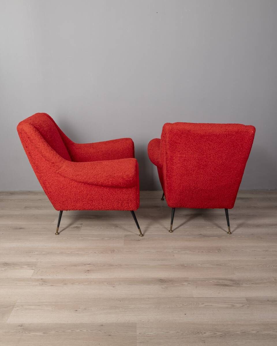 Pair Of Vintage 50s Armchairs Red Fabric Italian Design photo buy