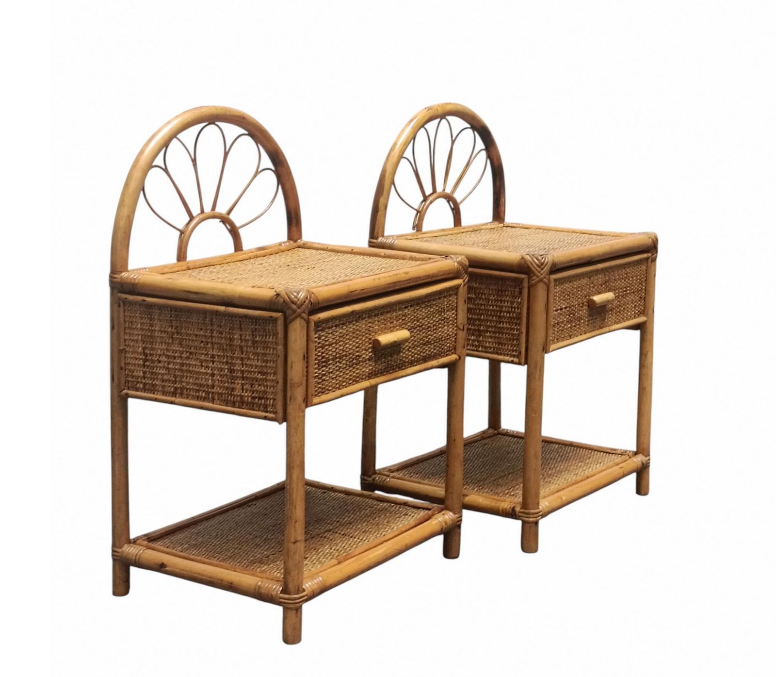 Dal Vera Pair Of Bamboo And Rattan Nightstands, Italy 1960s photo for sale