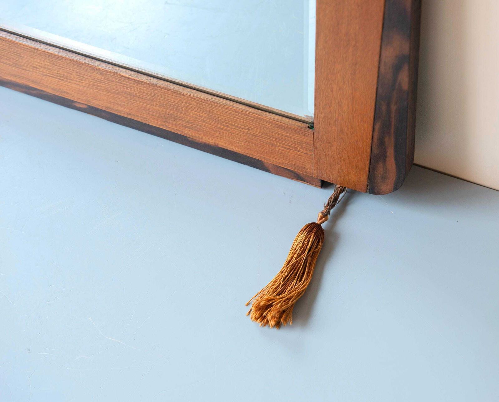 Antique Dutch Art Deco Oak Wall Mirror With Beveled Glass   1920s Amsterdam School Mantel Mirror With Tassels photo 357.0