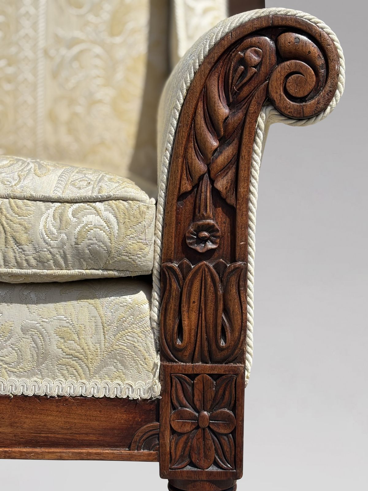 19th Century William IV Period Mahogany Upholstered High Back Wing Armchair photo 3800.0