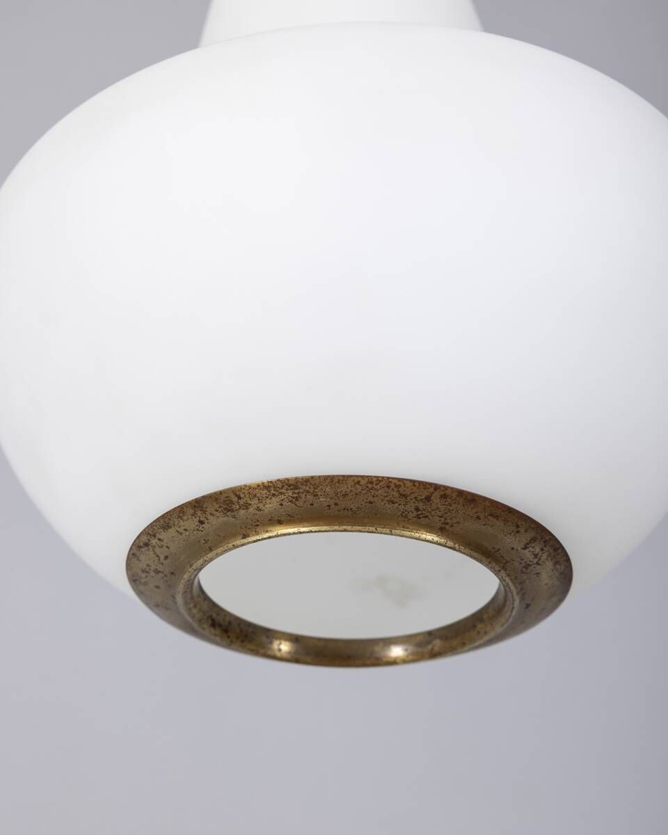 Vintage 1960s Brass And Opaline Glass Chandelier, Designed By Stilnovo photo 1120.0