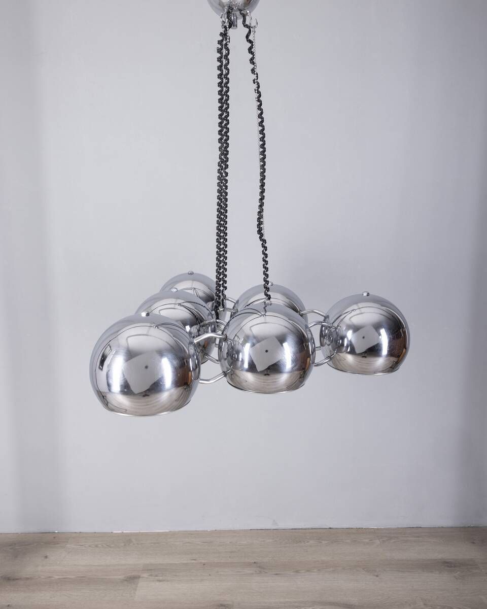 photo vinterior Vintage 1970s Chrome Plated Chandelier Designed By Goffredo Reggiani