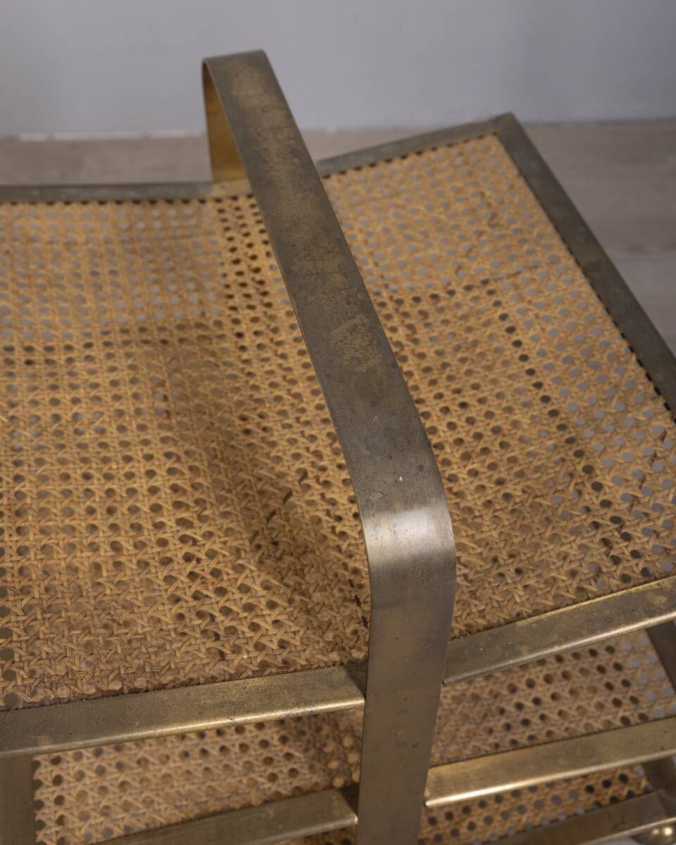 Vintage 1960s Magazine Rack In Brass And Vienna Straw Italian Design photo for sale