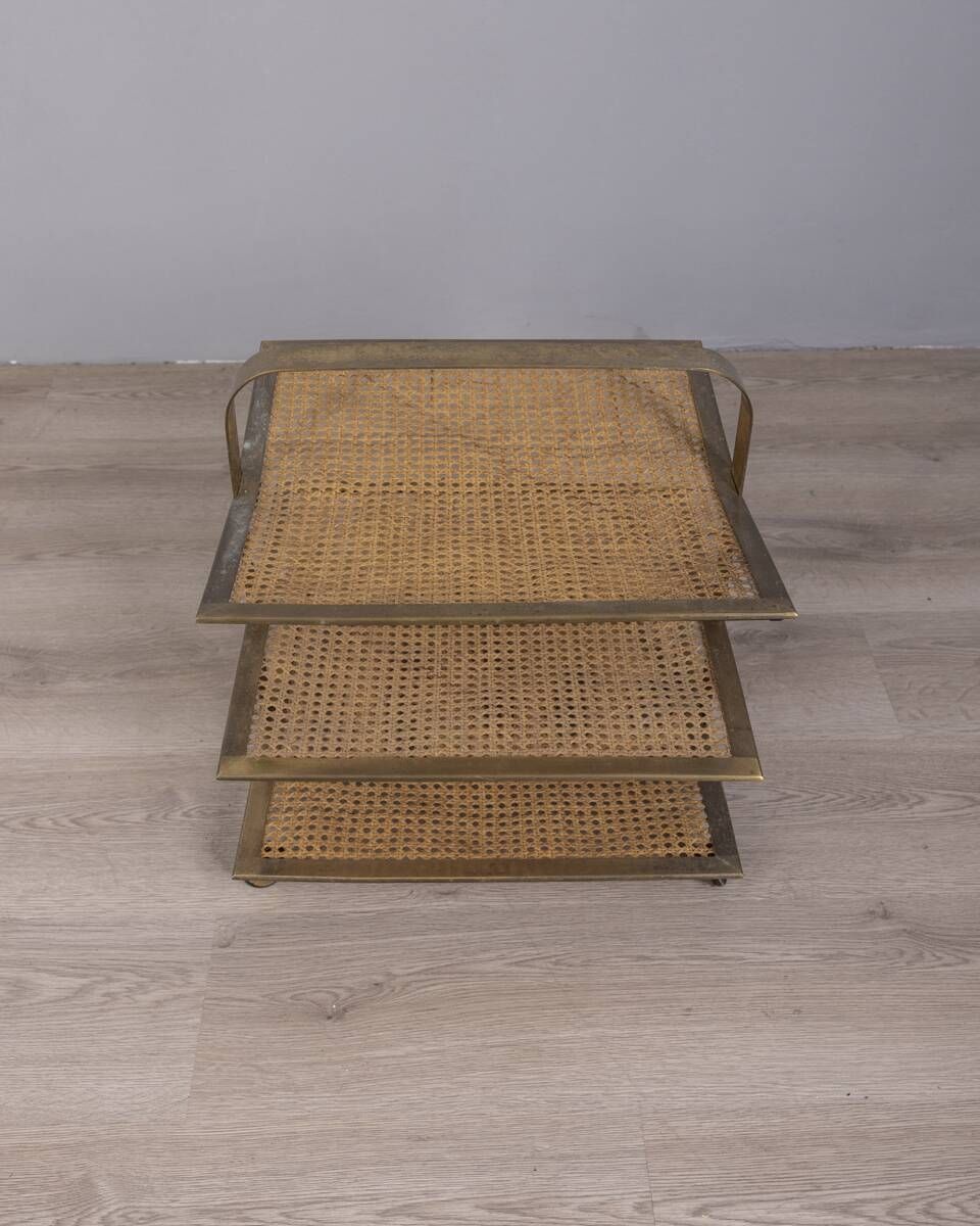 Vintage 1960s Magazine Rack In Brass And Vienna Straw Italian Design photo buy