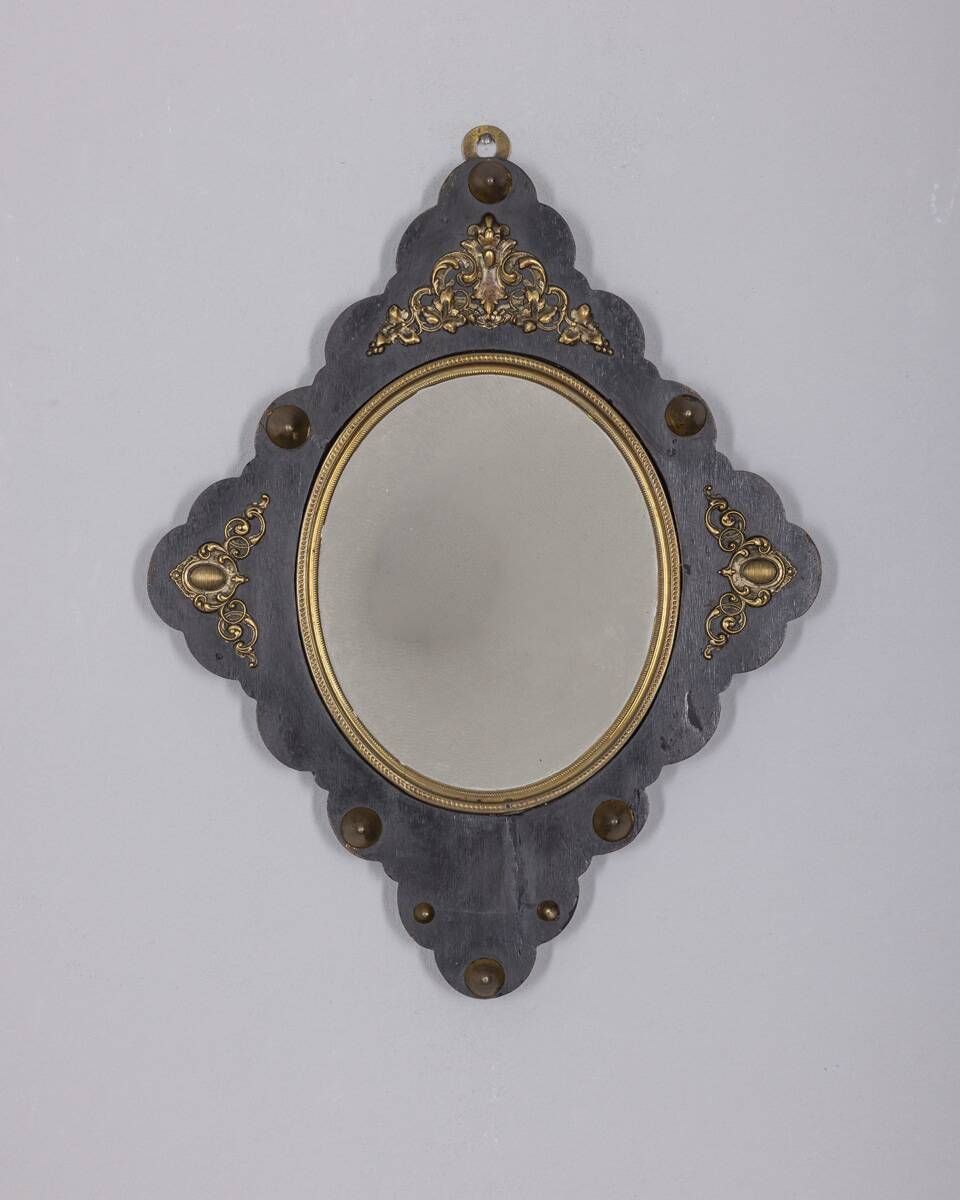 Antique Italian Design Wood And Bronze Wall Mirror photo furniture