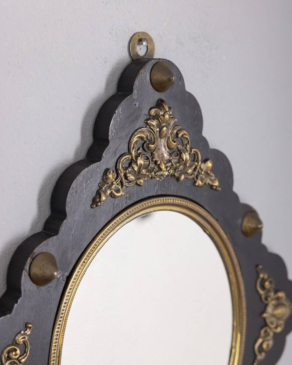 Antique Italian Design Wood And Bronze Wall Mirror photo Home Decor
