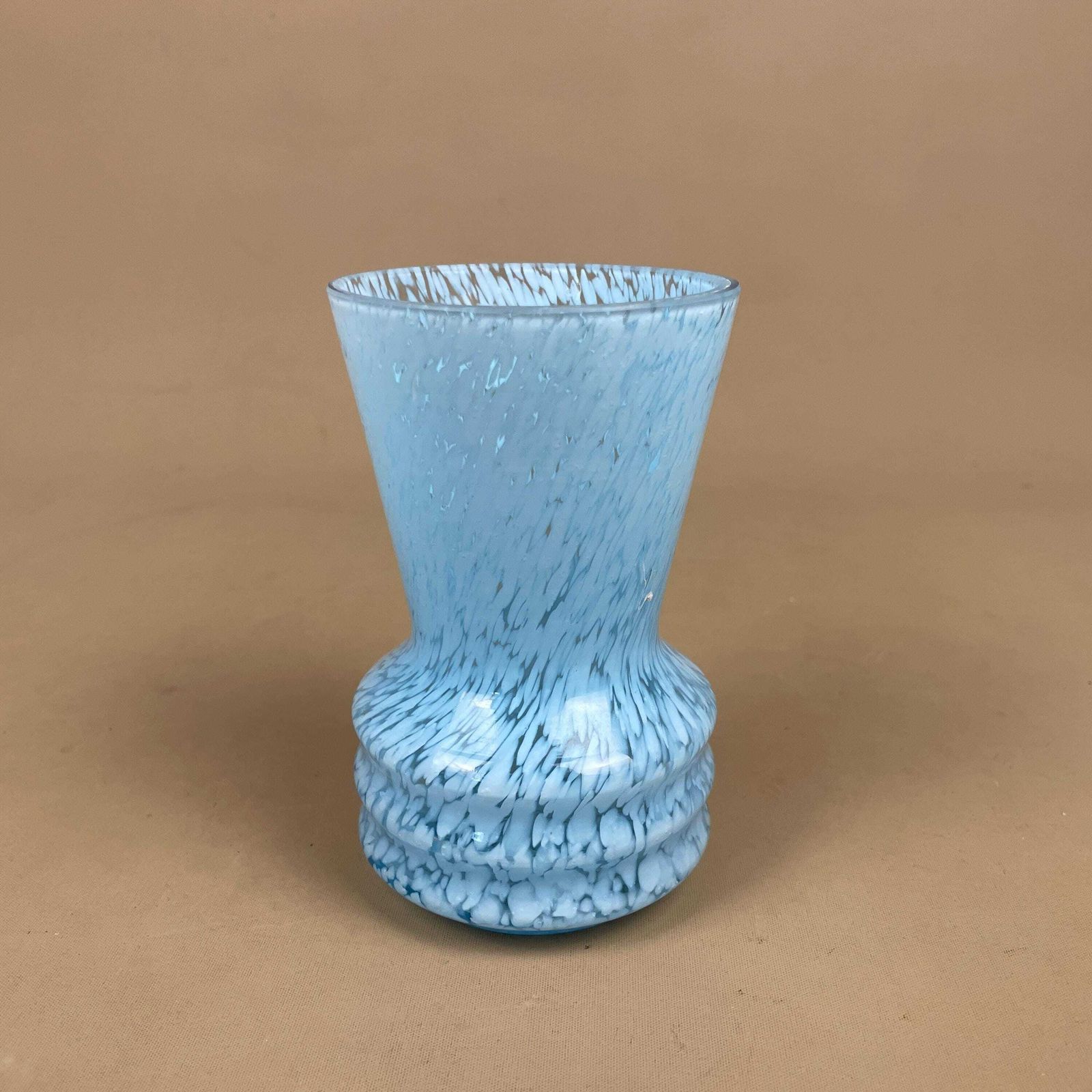Blue Speckled Glass Vase Small Art Hand Blown Decorative Bud Vase Funnel Shape Vintage Style For Shelf Mantel Or Table photo 55.0
