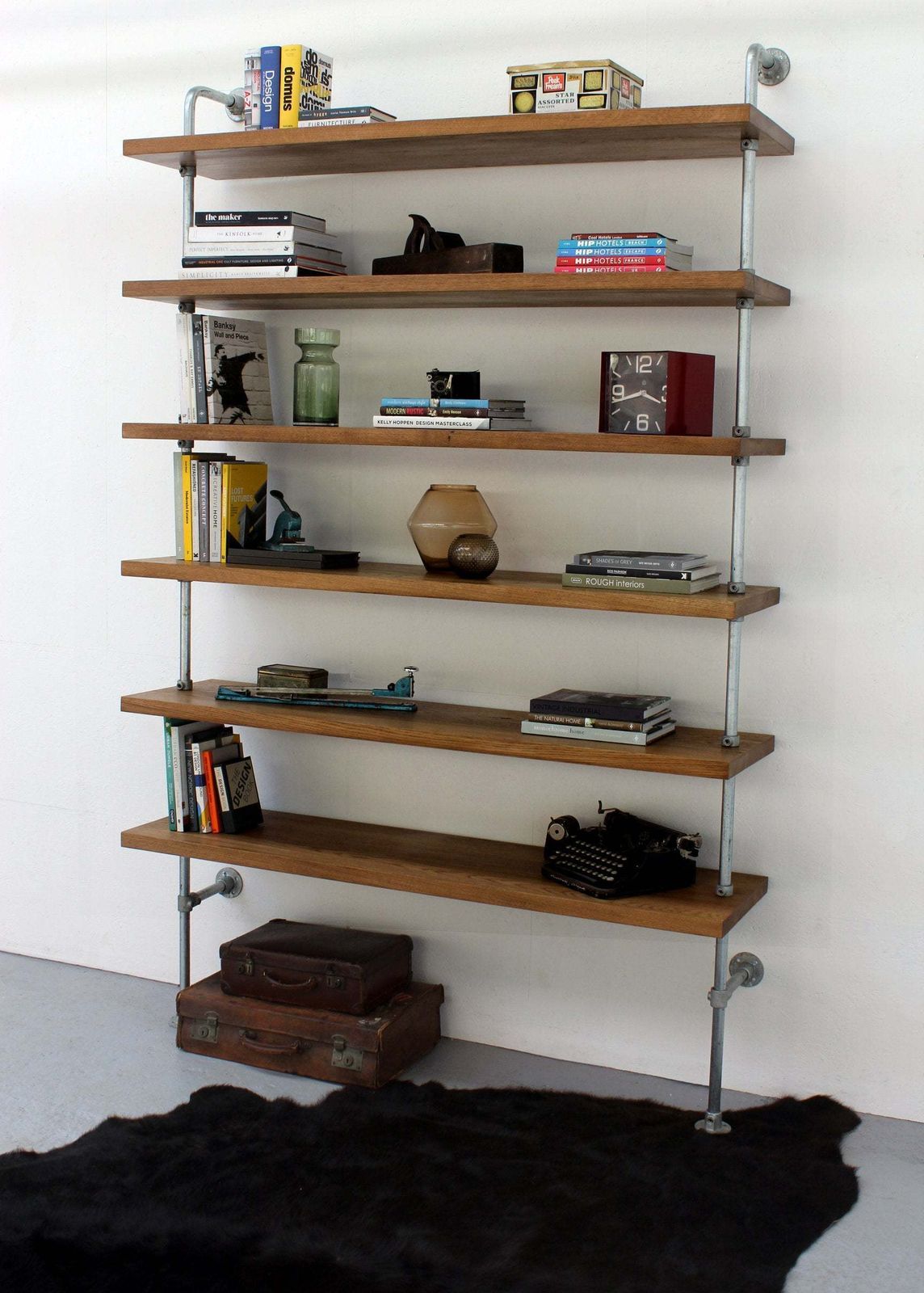 Struan Bent Galvanised Steel Pipe And Premium Oak Bookcase   Bespoke Industrial Furniture photo 2240.0