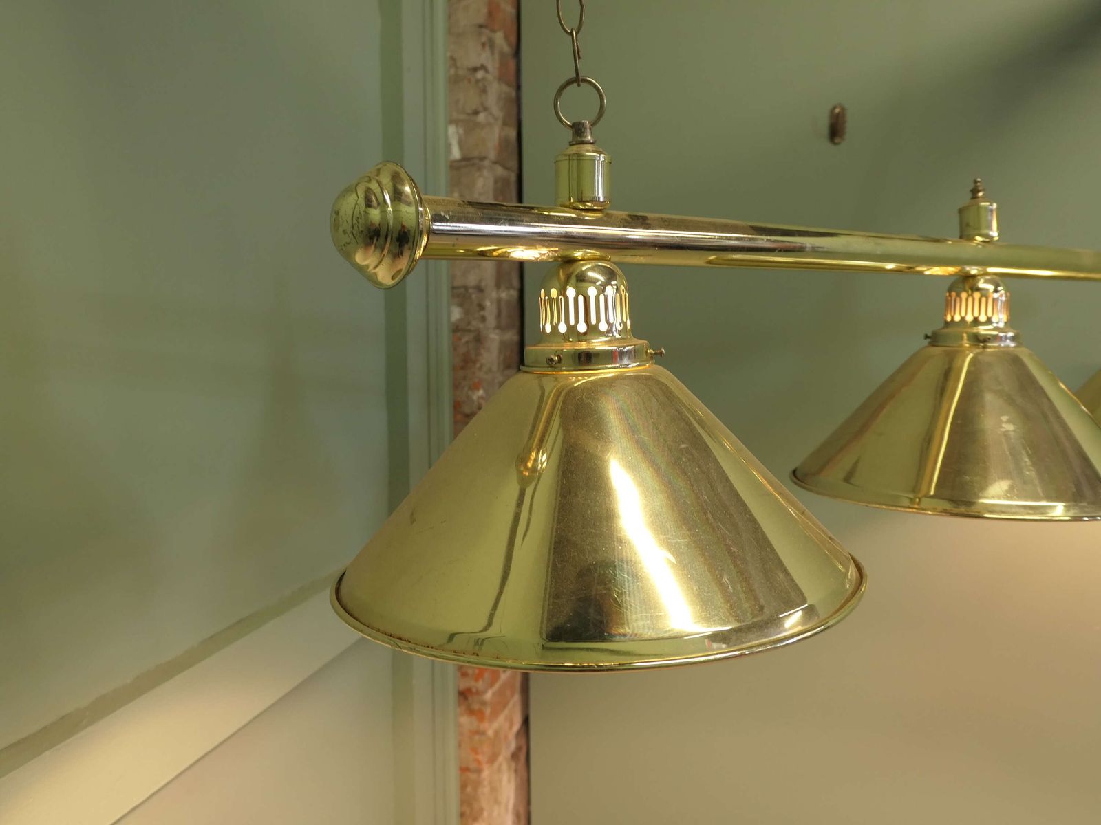 Superb Large Brass Triple Dining Table Light, Snooker Style This Is A Very Grand Lamp photo vinterior