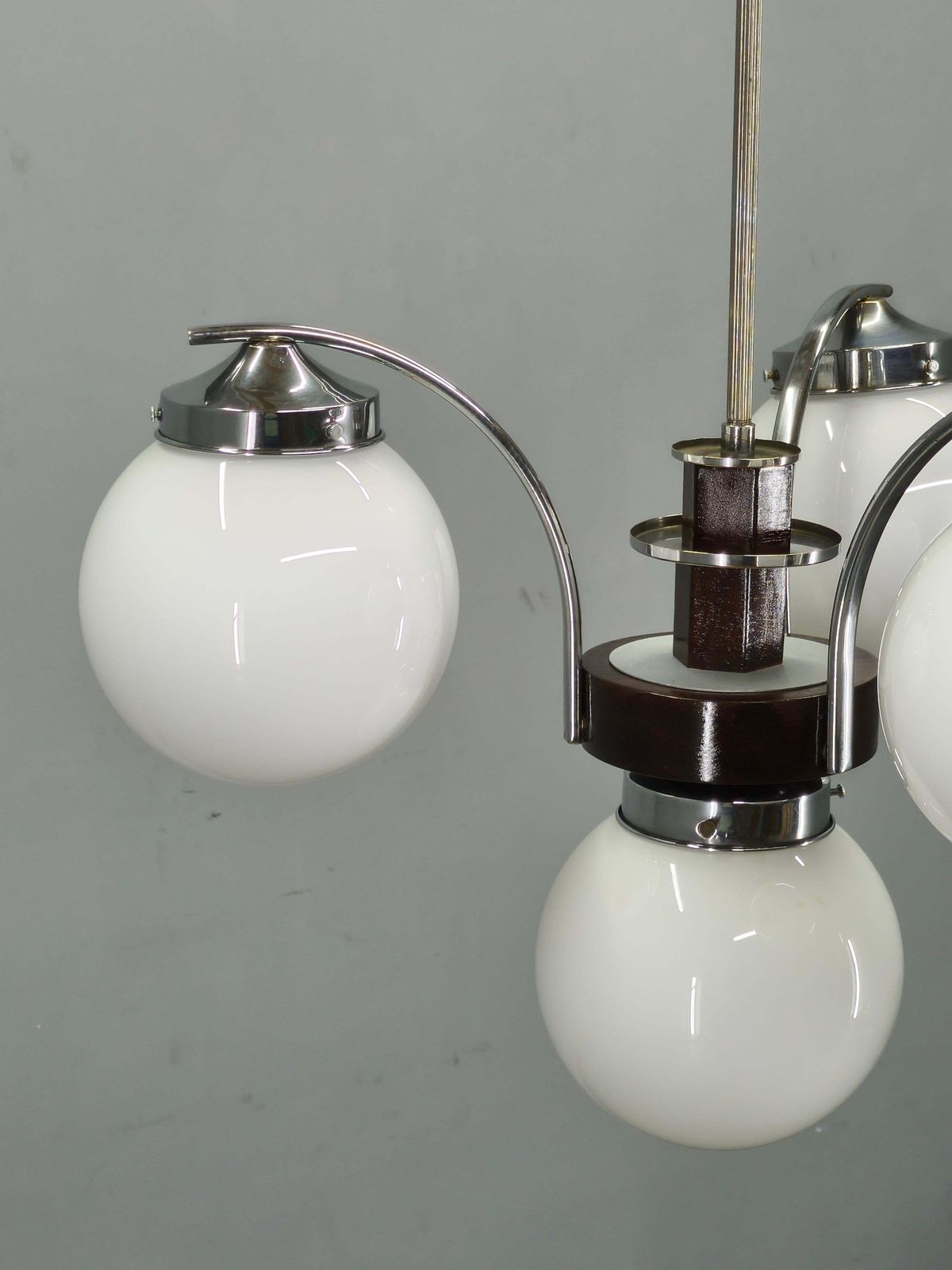 1930s Czech Art Deco Chandelier With Four Opaline Glass Shades photo Lighting