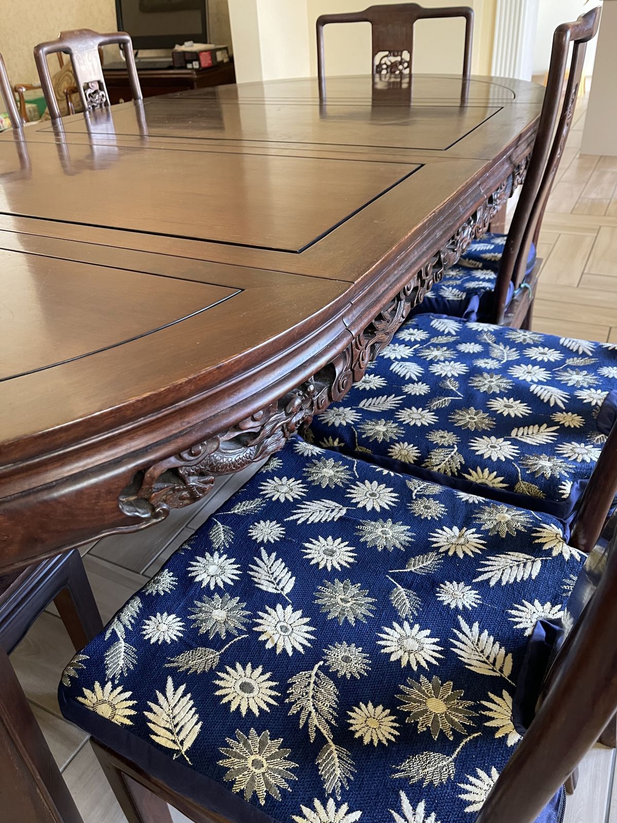 Extendable Antique Asian Dining Table With 8 Chairs photo furniture