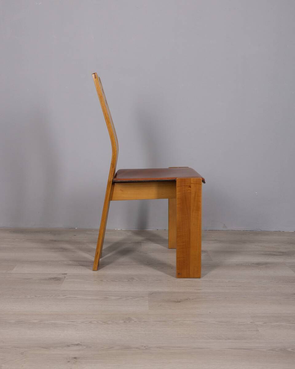 Set Of 4 Vintage 1950s Chairs In Wood And Leather, Italian Design photo buy