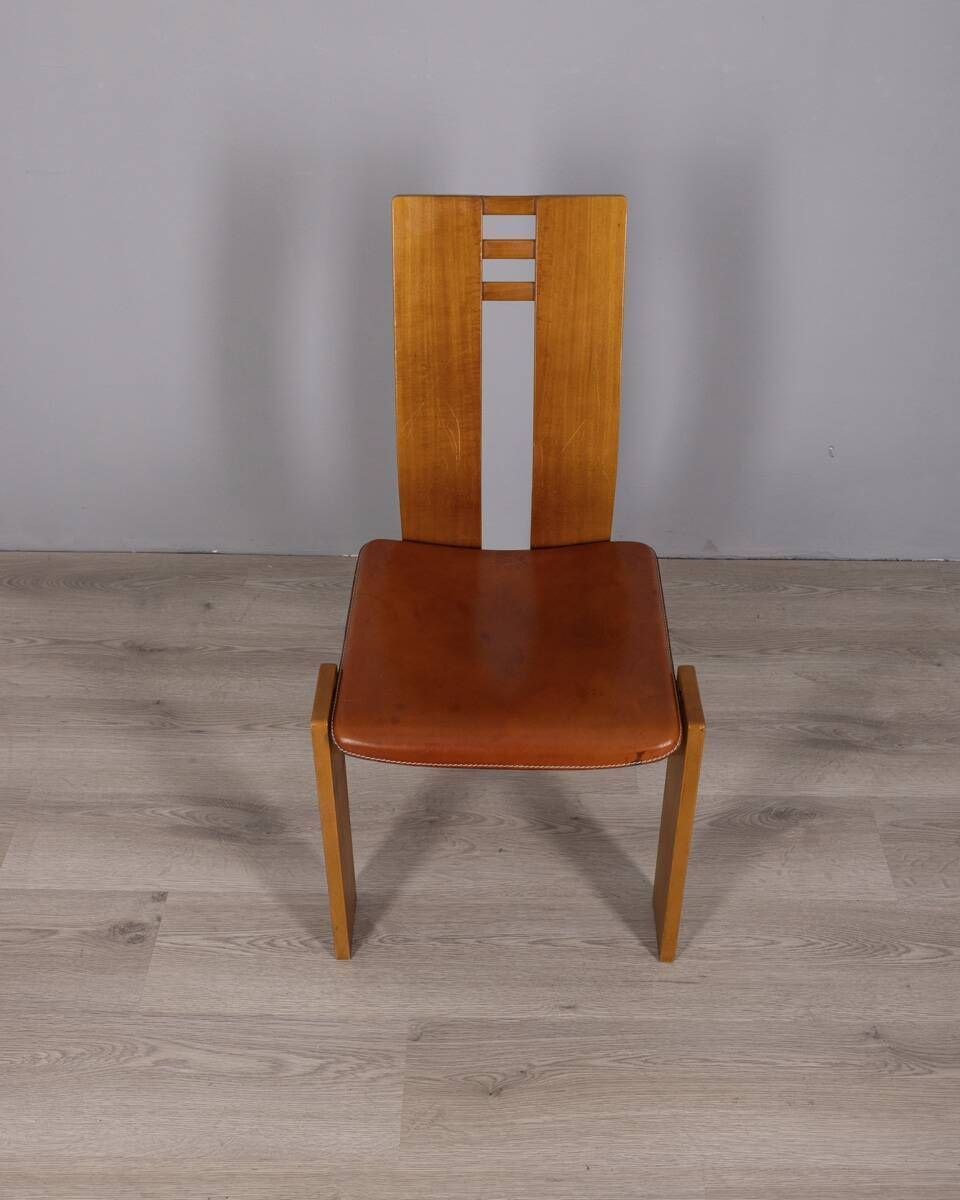 Furniture Set Of 4 Vintage 1950s Chairs In Wood And Leather, Italian Design photo
