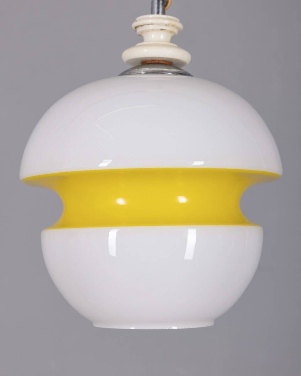 Vintage 1970s Chandelier In White And Yellow Glass Italian Design photo furniture