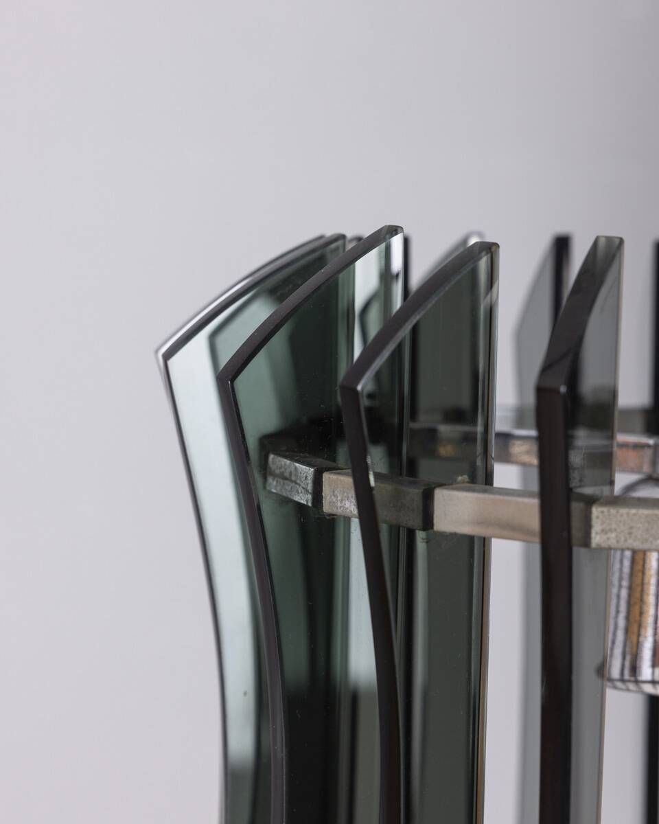 Vintage 1960s Chandelier In Metal And Smoked Glass By Veca Design photo for sale