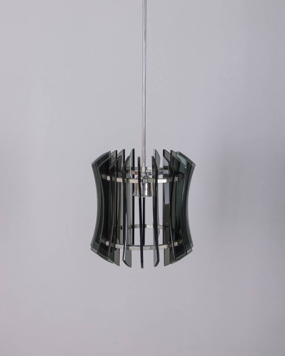 Vintage 1960s Chandelier In Metal And Smoked Glass By Veca Design photo buy