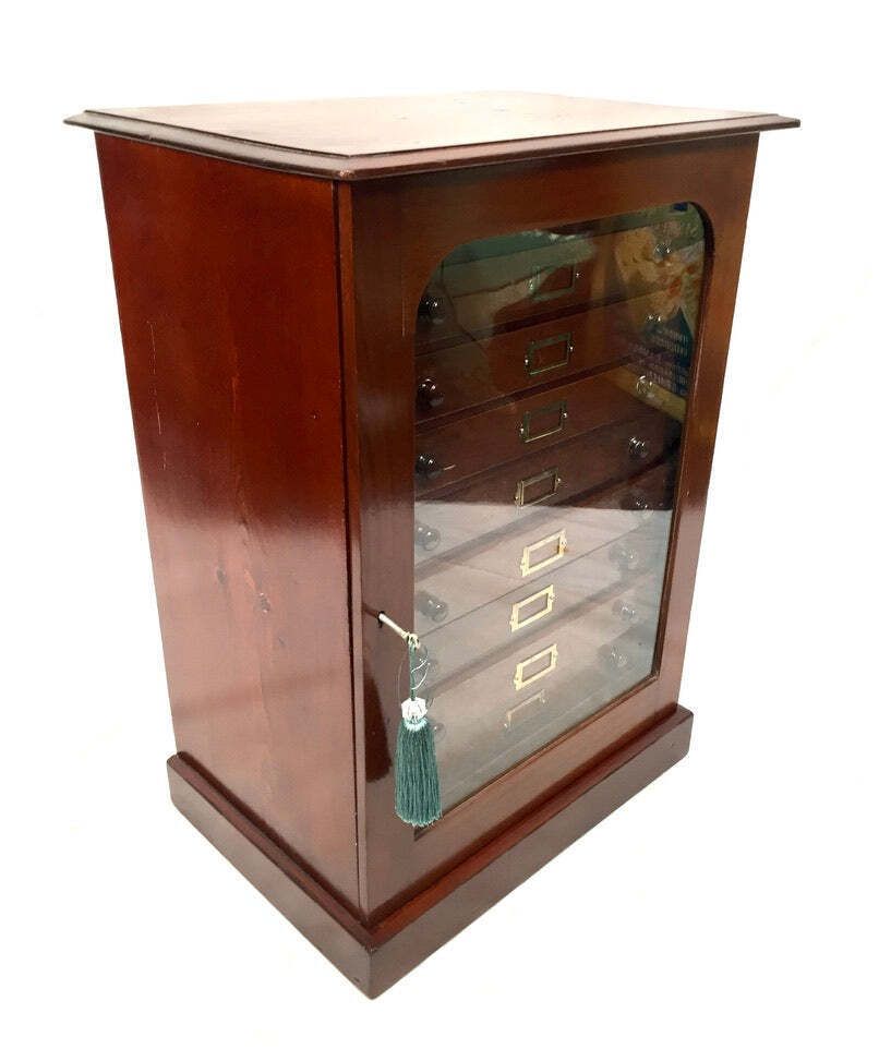 Antique Victorian Mahogany & Glass Specimen Collectors Filing Drawer Cabinet photo furniture