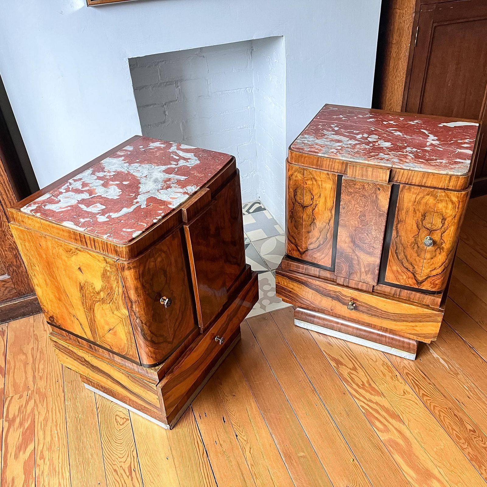 Pair Of Italian Art Deco Marble Top Bedside Cabinets photo Furniture