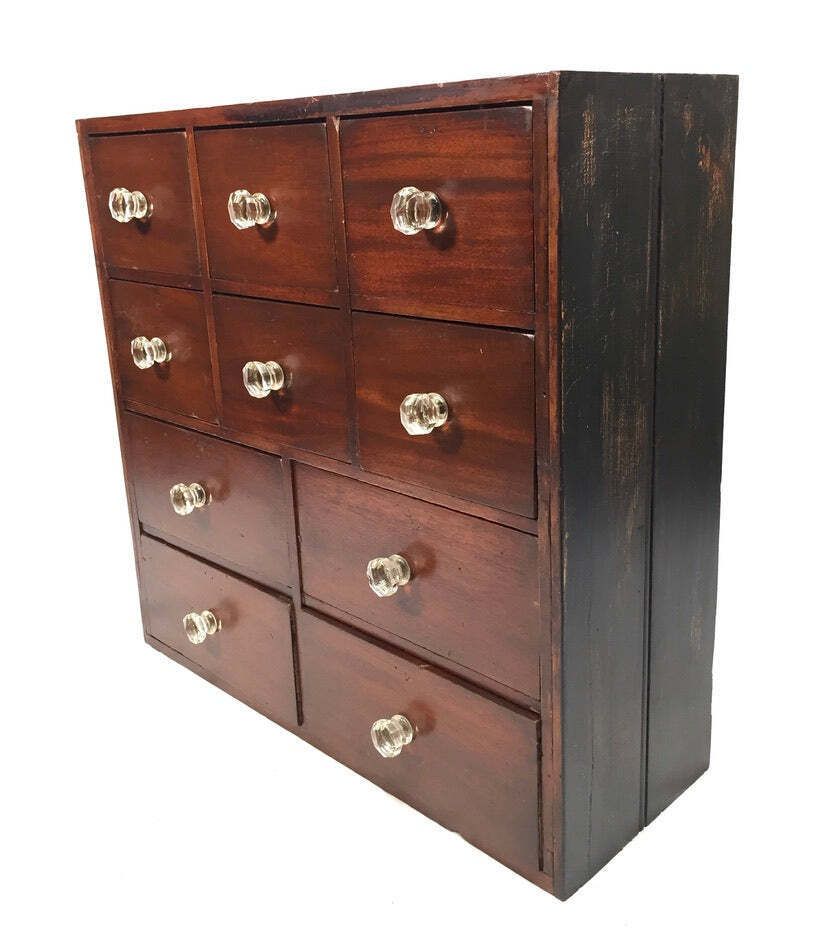 photo furniture Antique Tabletop Victorian Apothecary Shop Chest Of Drawers Cabinet Glass Handle