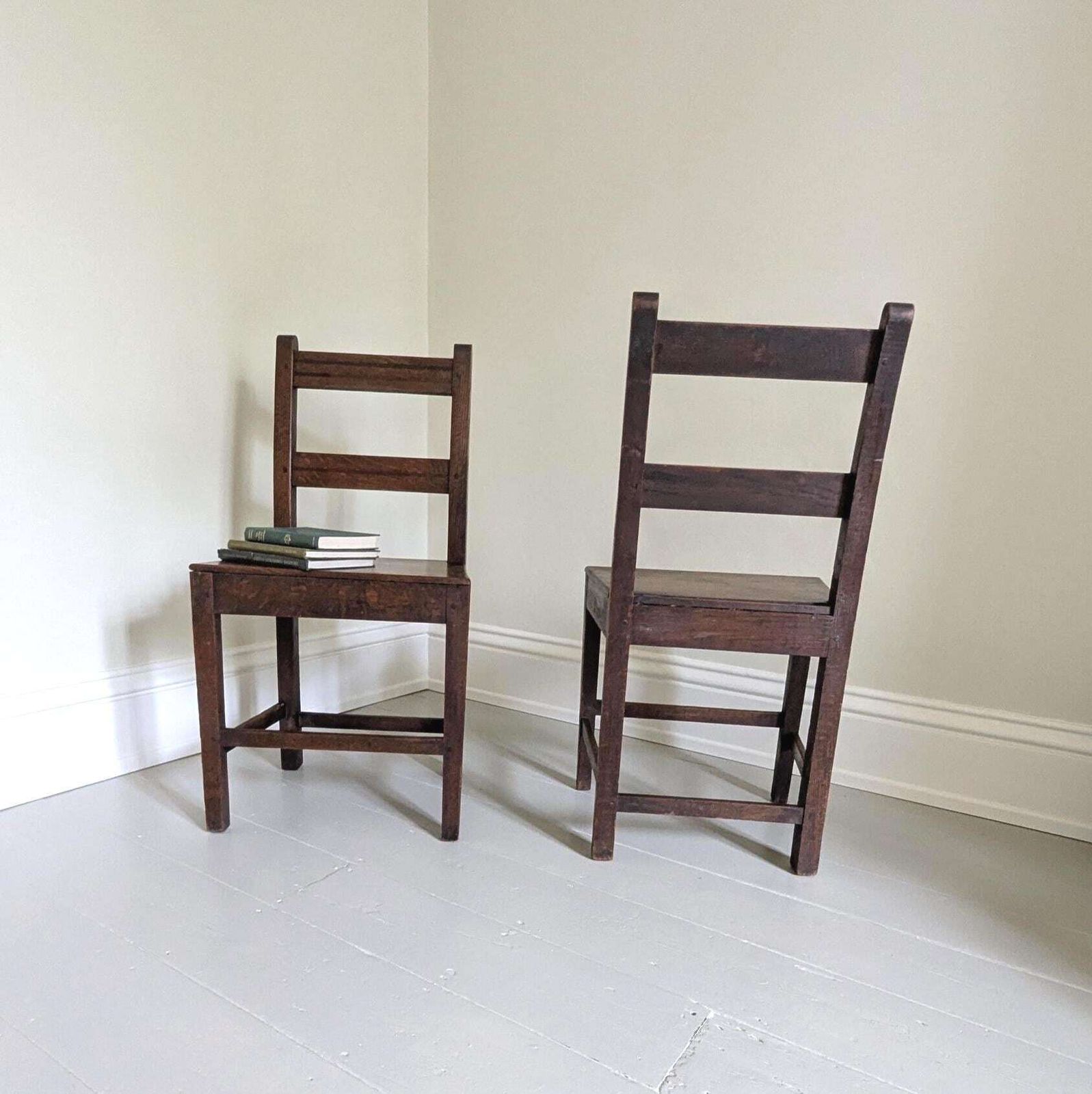 Antique Oak Georgian Country Side Chairs – Rustic Primitive C1800 photo vinterior