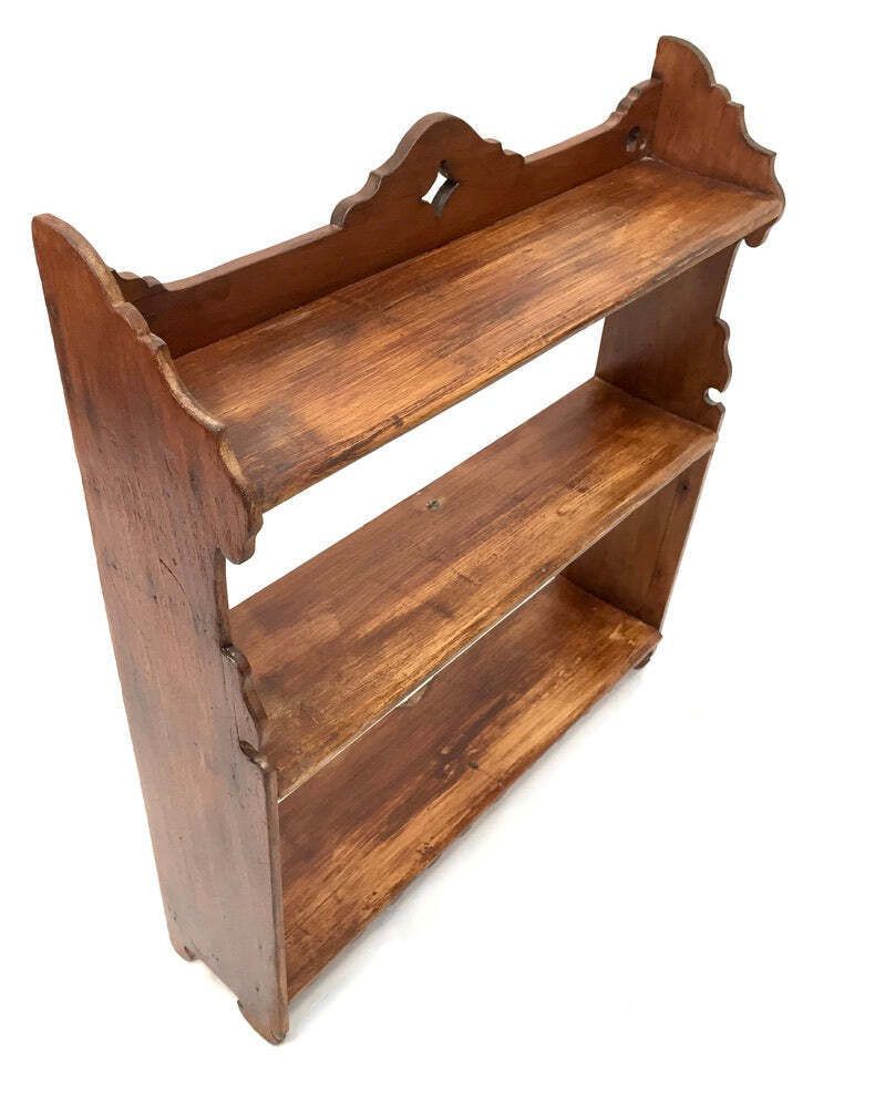 Antique Wooden Arts & Crafts 1920s Wall Hanging Shelf Display Unit / Open Back photo furniture