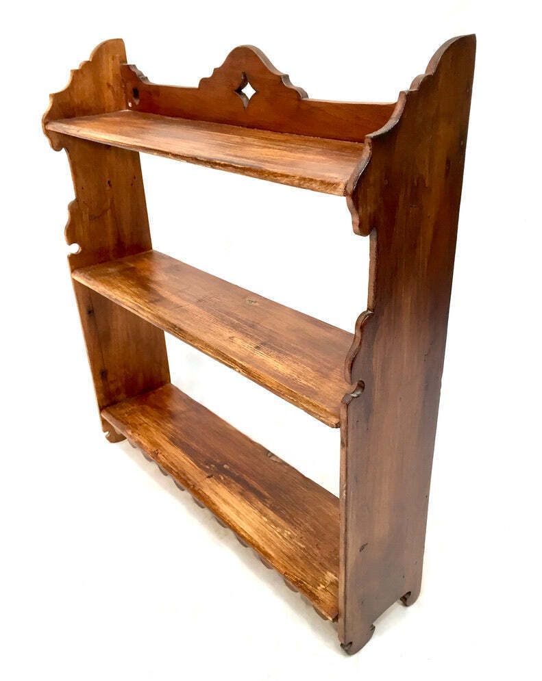 Antique Wooden Arts & Crafts 1920s Wall Hanging Shelf Display Unit / Open Back photo Furniture