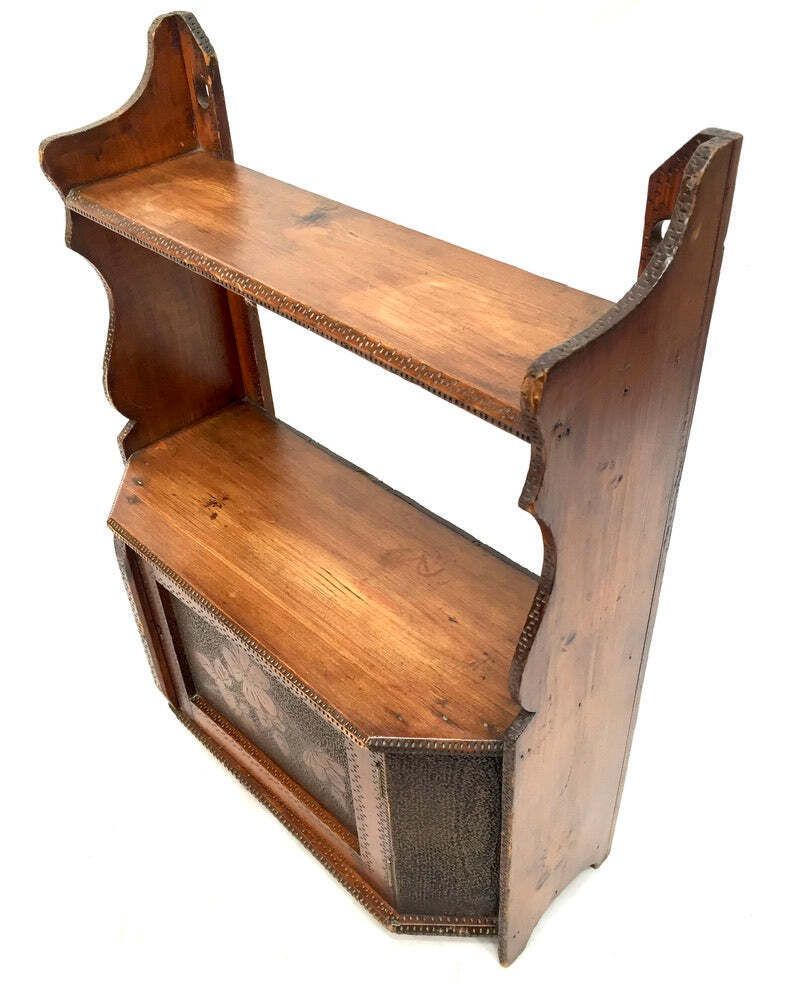 Antique Wooden Poker Work Wall Hanging / Tabletop Shelf / Cabinet / Box photo for sale