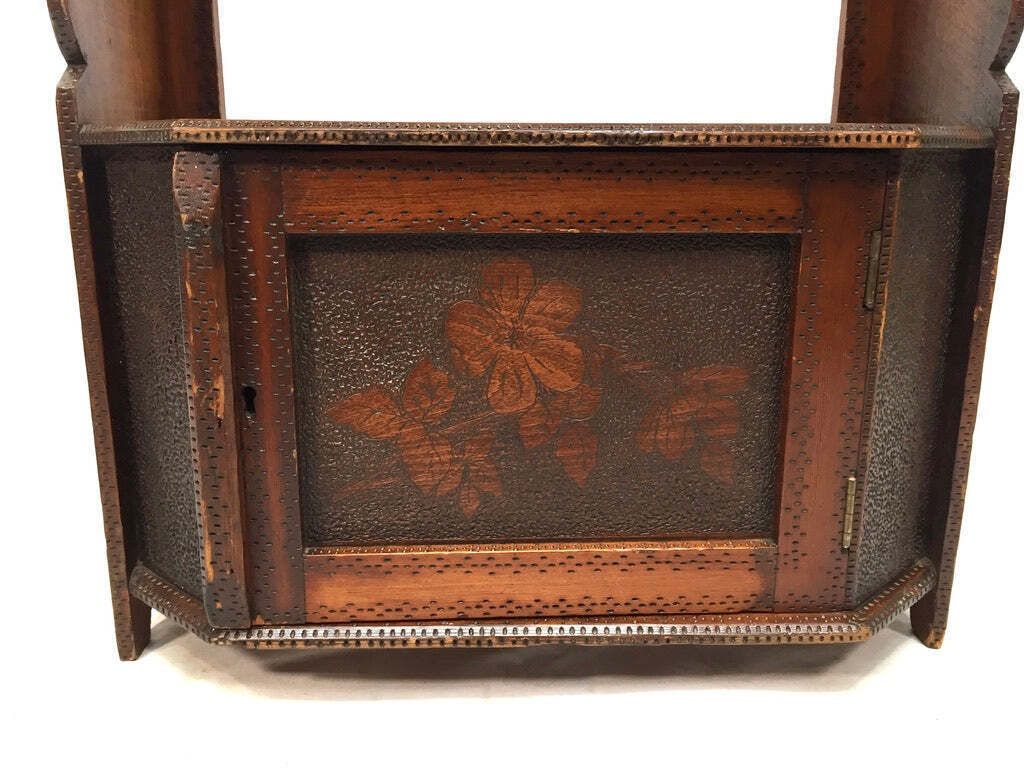 Antique Wooden Poker Work Wall Hanging / Tabletop Shelf / Cabinet / Box photo vinterior