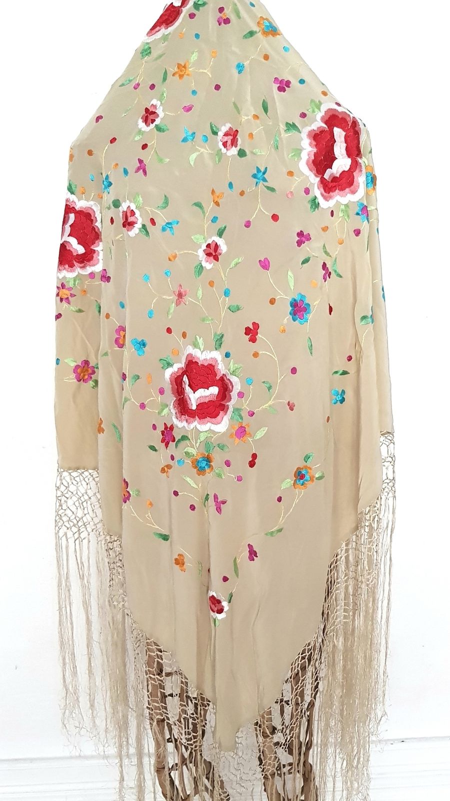 Antique Silk Embroidered Piano Shawl, Manton De Manila.