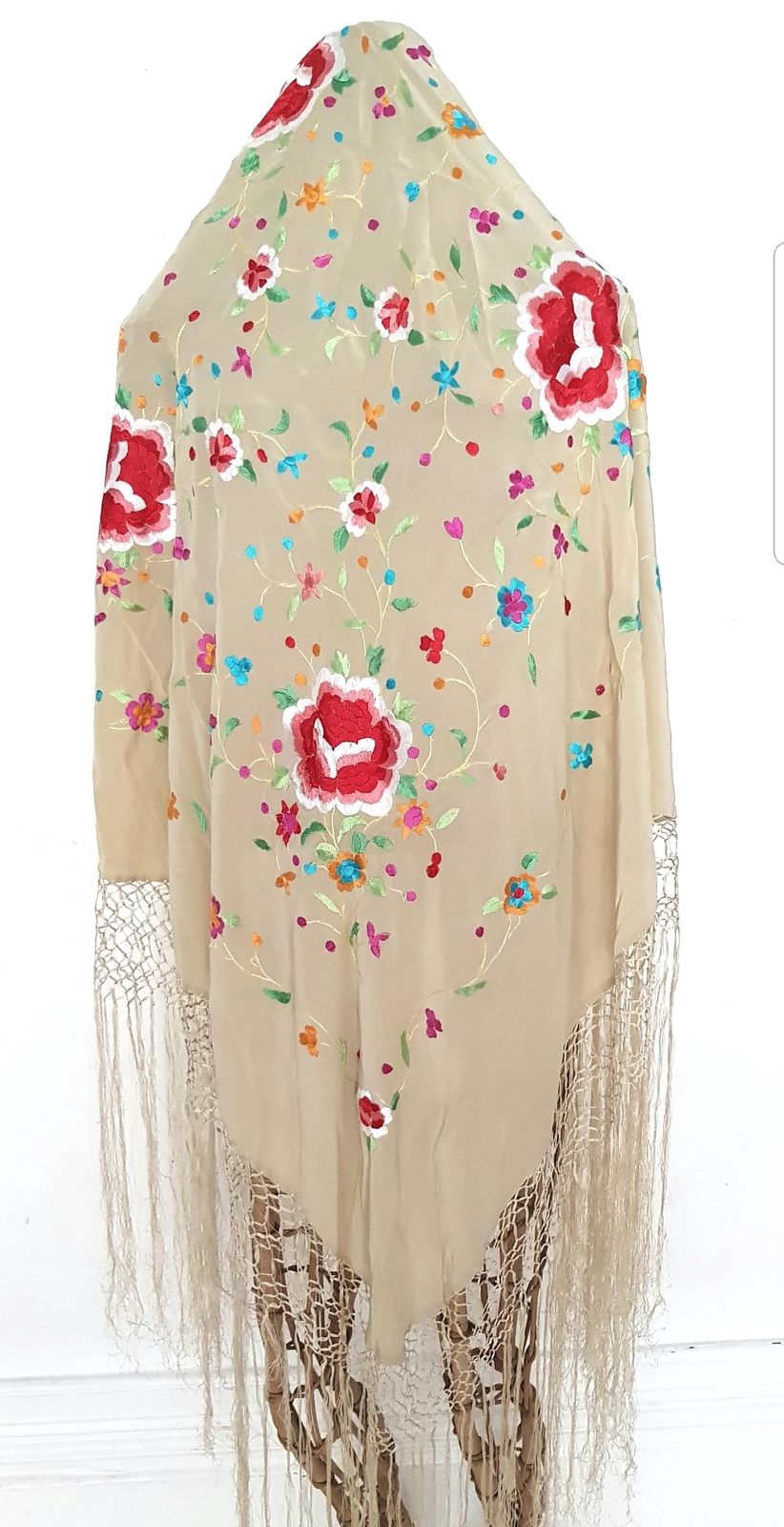 Antique Silk Embroidered Piano Shawl, Manton De Manila. photo buy