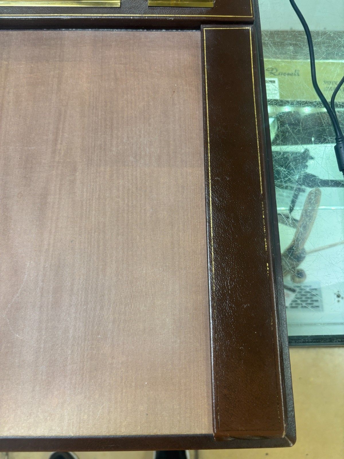 Mid Century Leather & Brass Executive Desk Organiser photo vintage