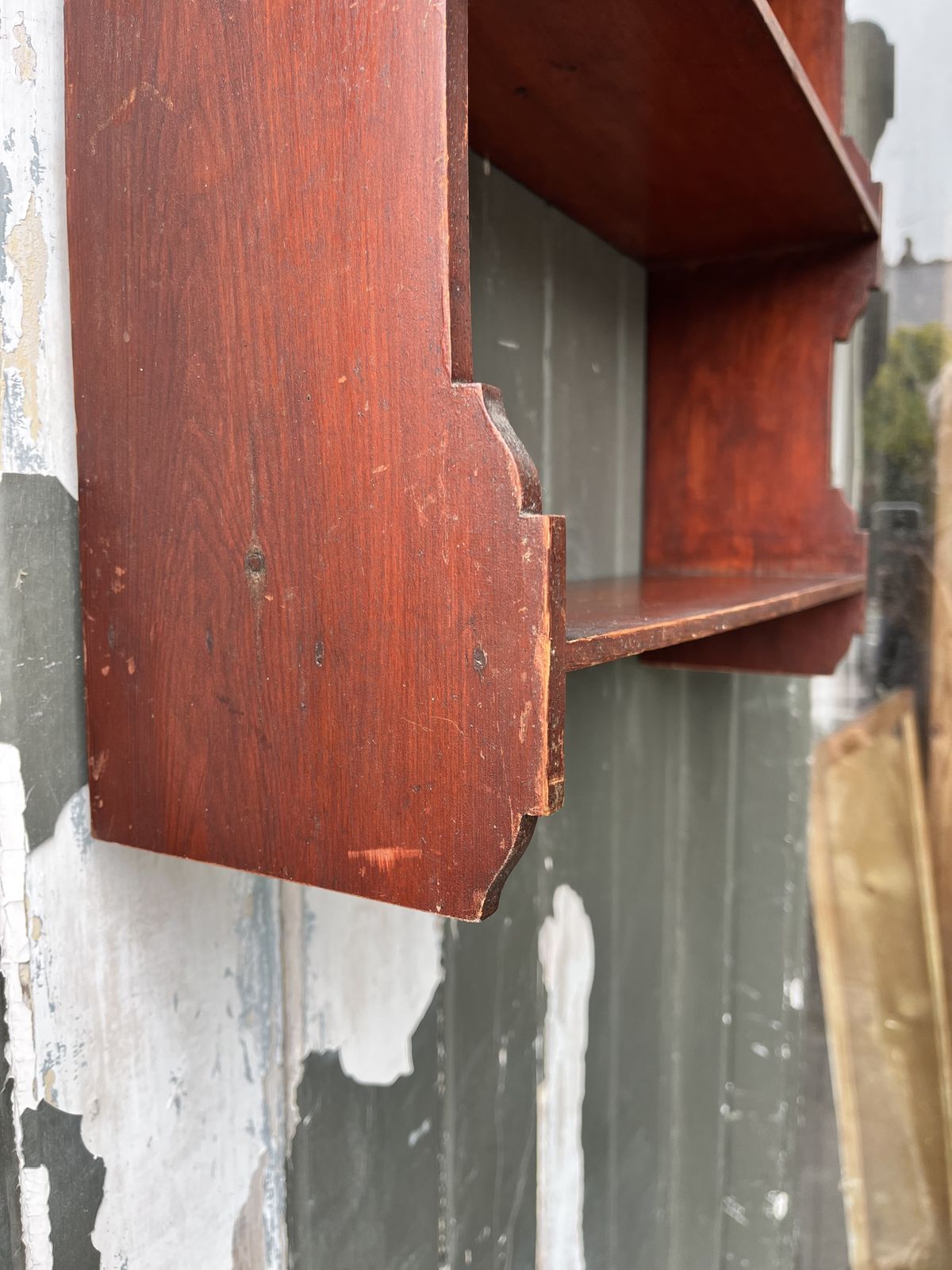 Small Victorian Pine Wall Shelves In Original Dark Red Stain photo Furniture