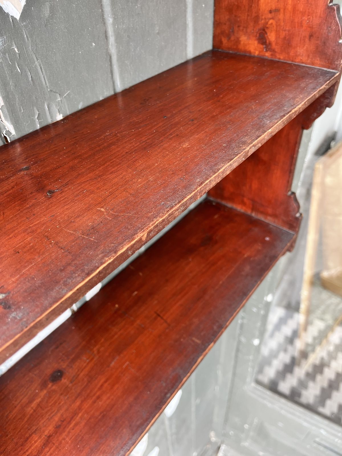 Small Victorian Pine Wall Shelves In Original Dark Red Stain photo vintage